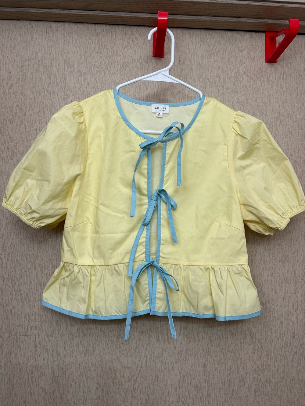 Le Lis - Butter Yellow and Baby Blue Tie Blouse - Size S